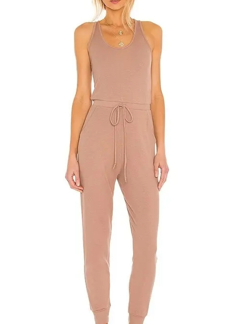 Commando Sleeveless Luxury Rib Jumpsuit in Neutral/blush color